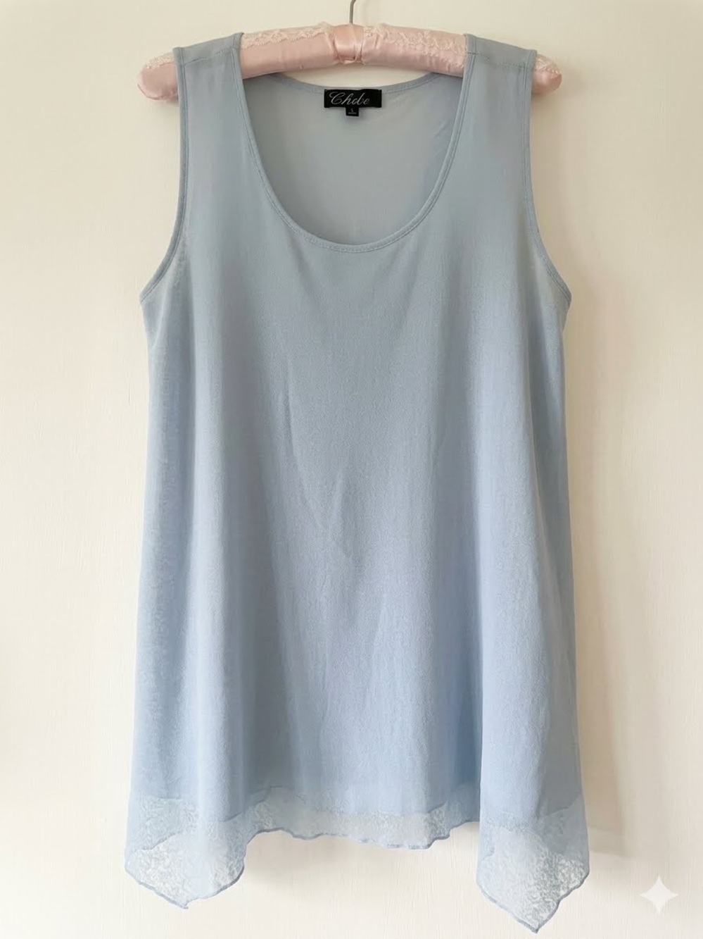 Ice Blue Layered Tunic – Women’s Medium – Sheer Knit Overlay